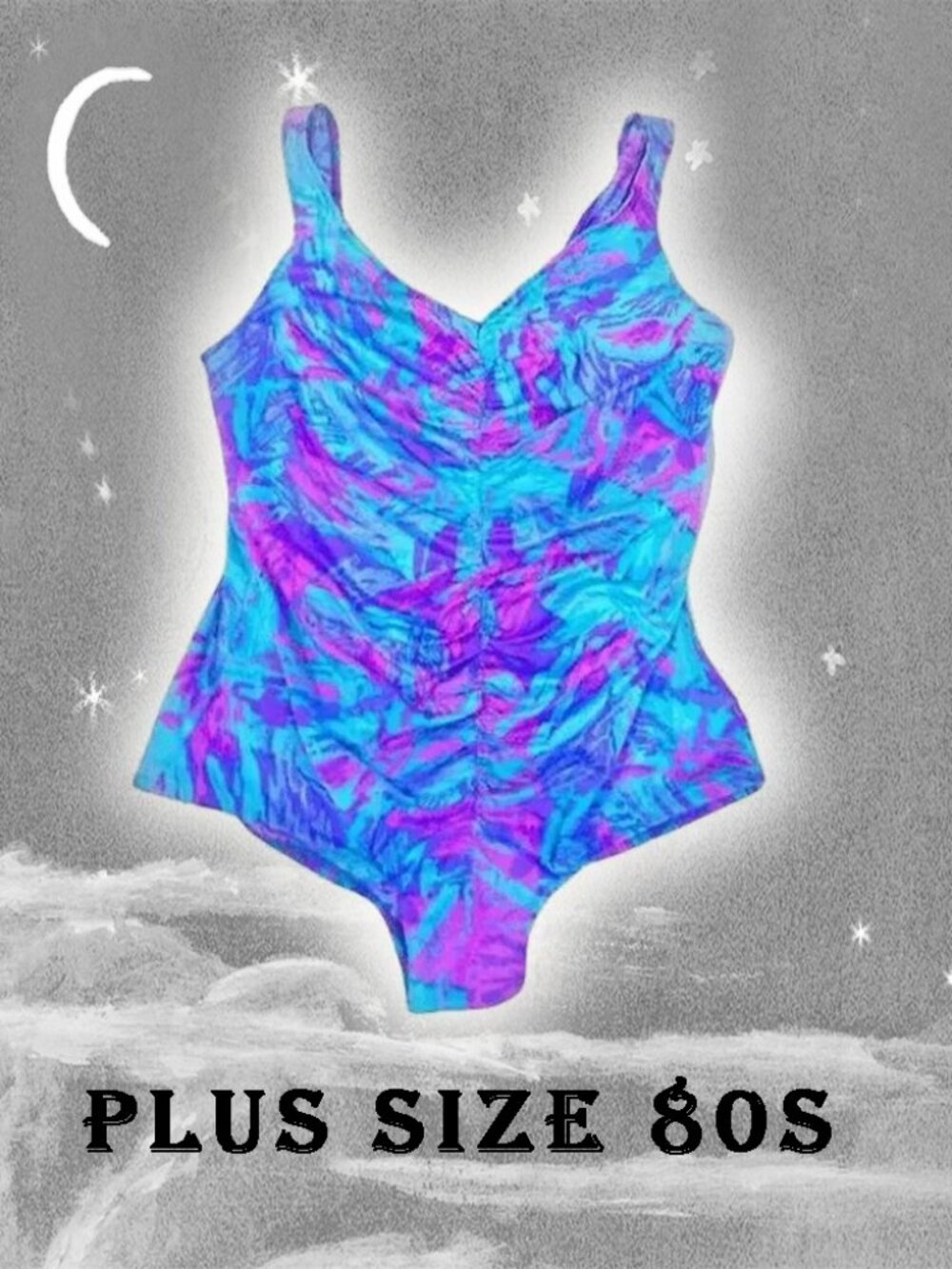 Plus Size One Piece Swimsuit Curvy Vintage Bathing Suit with Low Back -80s